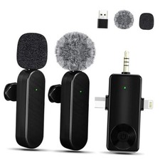 Wireless Lavailer Microphone for iPhone, Android, Camera, Black-H159N