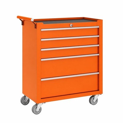 5 Drawer Rolling Tool Chest Cabinet with Wheels Lock Tool Storage Cart Orange