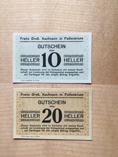 POTTENBRUNN: Franz GROß Kaufmann 10 und 20 Heller SELTEN!!!