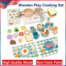 Wooden Play Cooking Set, Kids Pretend Play Kitchen Accessories Toys Set For Kids