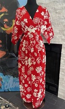 VTG Hawaiian 70s V Neck Red Flutter Sleeve Maxi Cotton Dress Size 12
