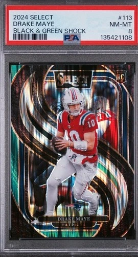 2024 Panini Select Football Drake Maye RC Black & Green Shock #113 PSA 8 NM-MT