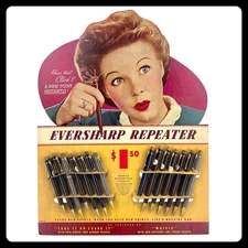 1940s Eversharp Repeater Vintage Advertising Sign Store Display Full Set USA CBS