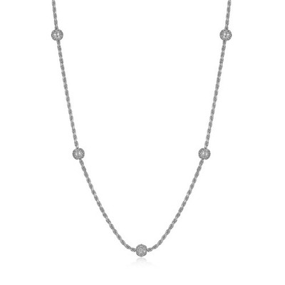 24''+2'' Sterling Silver Rope Necklace w/ Pave CZ Bead Stations by Charles Garnier