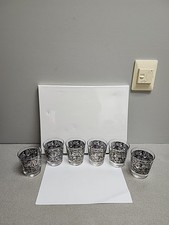 6 Georges Briard Gold/black Paisley Old Fashion Lo Ball Glasses 3 1/2"