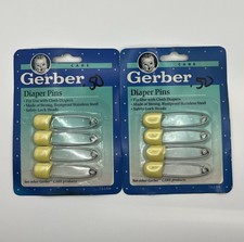 Lot of 2 Vintage Gerber Diaper Pins 1991 Yellow Safety Lock Cloth Diapering NOS