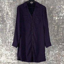Express Sz S Geometric Casual Button Mini Shirt Dress Purple Long Sleeve V Neck