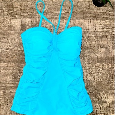 Gottex Profile Blue Ruched Tankini SwimsuitSize 8 | Retro Pin-Up Style