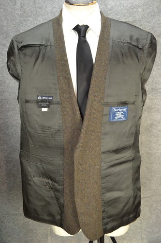 VGT Burberry Herringbone Tweed Blazer Jacket Pure Wool Mens 46 USA Union Made - Picture 10 of 20