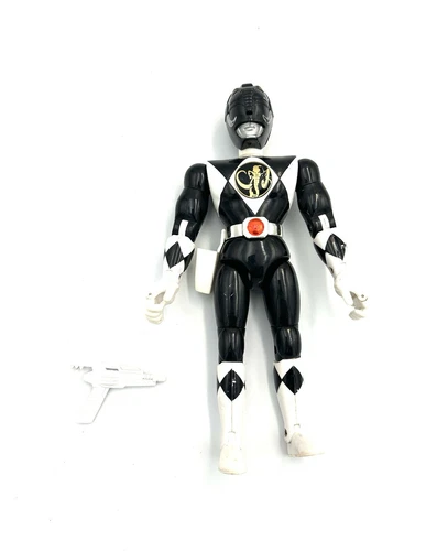 Vintage 1993 Bandai Mighty Morphin Power Ranger Black Ranger 8" Figure With Gun