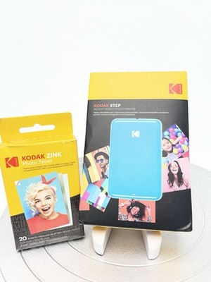 Kodak Step Mobile Instant Photo Printer Blue & 20 2x3 Mini Printer Photo Paper