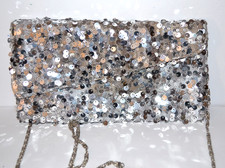 Silver sequin evening shoulder bag clutch purse