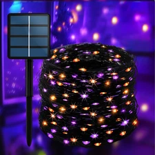 200LED Solar Halloween Lights，78FT Orange& Purple String Lights，Solar Fairy L...