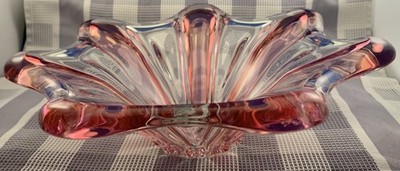 Sehr seltene Rosee Klarglas Schale Überfangglas Murano Glas Ø ca. 25cm Makellos
