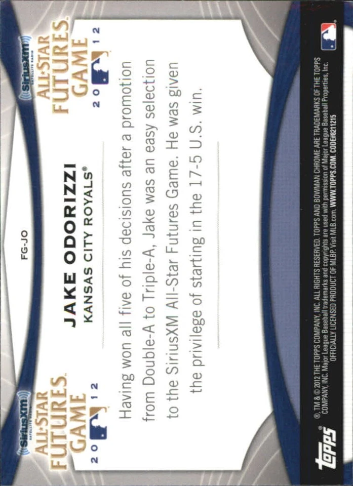 2012 Bowman Chrome Futures Game #JO Jake Odorizzi - BB - Image 2 of 2