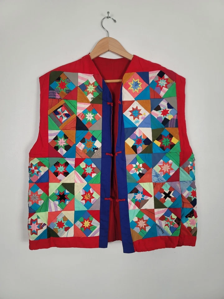 Vintage 1960s Womens Vest Sz XL Christmas Star Handmade Quilted Stunning VTG - Image 2 of 4