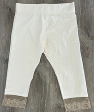 LOGO Layers by Lori Goldstein Women’s LN Off White W/Lace Crop Leggings Large