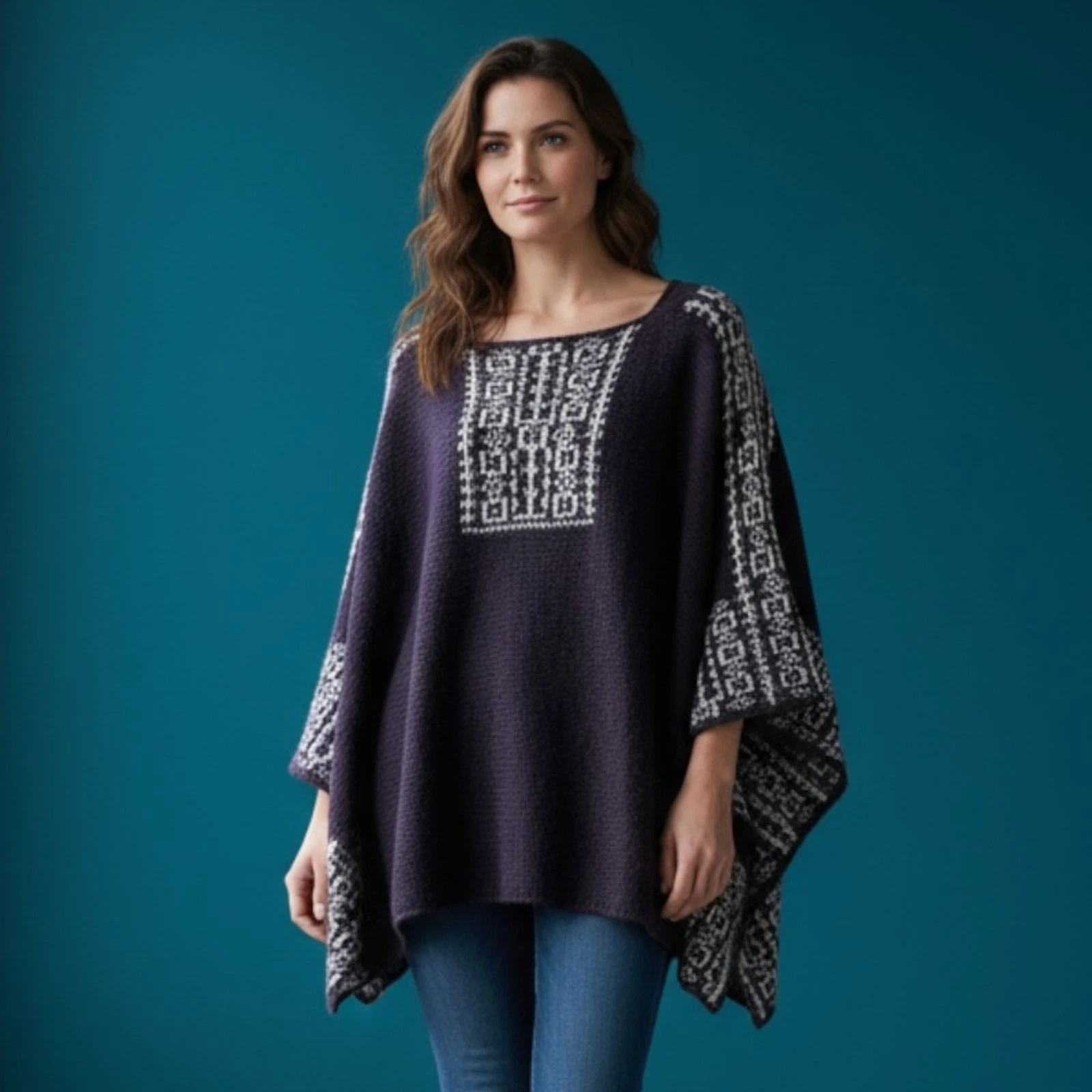 Wooden Ships Poncho Sweater Womens M-L Purple Mohair Wool Pullover Aztec Boho