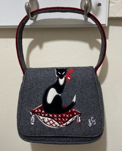 Lulu Guinness London The Cat Who Got The Cream Purse Gray, Black, Red & White