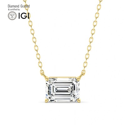 Smaragd Labgrown Diamant Solitär Halskette 14k Gelbgold 3 Kt F Vs1