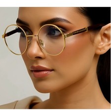 Clear Lens Eye Glasses Round Gold Rim Women Trendy Street Wear Sunglasses Gafas