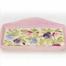 Lavender Ceramic with Hand Painted Pansy Flowers Soap Holder Dish