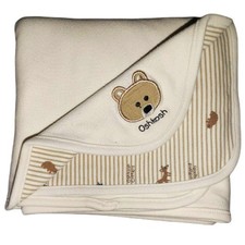 Oshkosh Critters Woodland Friends Cotton Bear Blanket Beige Brown Stripe Baby