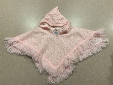 Vintage 70s Blue Bird Knitwear Girls Pink Fringed Sweater Poncho Cape Toddler