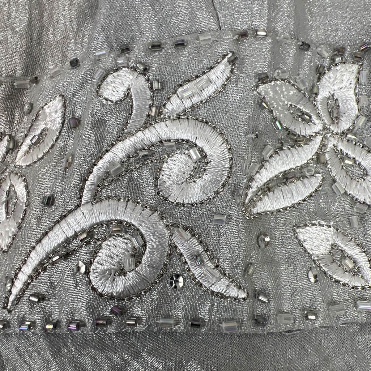 R&M Richards Dress Wedding Ruffles & Shrug Jacket Set Size 16 Silver Beaded  | eBay