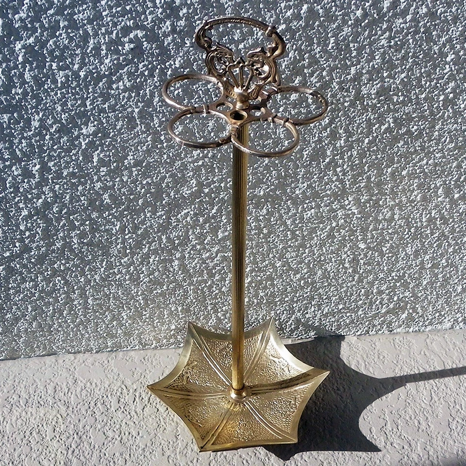 VINTAGE CAST SOLID BRASS UMBRELLA HOLDER STAND ORNATE 28" - Image 2 of 4