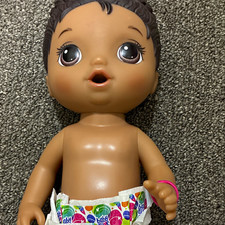 Baby Girl Doll Medium Dark Complexion Brown Eyes Black Curly Hair Diaper