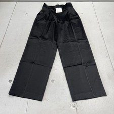 Anne Klein Dress Pants Womens PXS Black Wide Leg Satin Pleated Elastic Waist