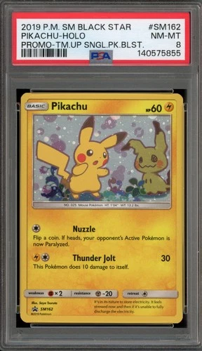 Pokemon Pikachu Team Up Blister Pk. Black Star Holo Promo SM162 PSA 8