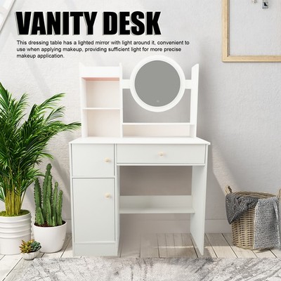 Multifunction Lighted Mirror Makeup Vanity Table with 2 Drawers for Bedroom h6t5