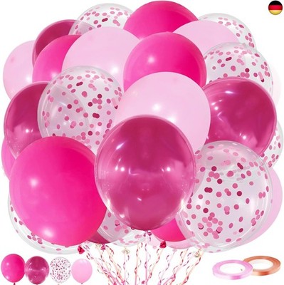 Luftballons Rosa Roségold Set, 60 Stück Hot Pink Metall Heiße rosa Latex Ballons