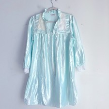Vintage Feathered satin lace detail scalloped collar midi nightgown dress