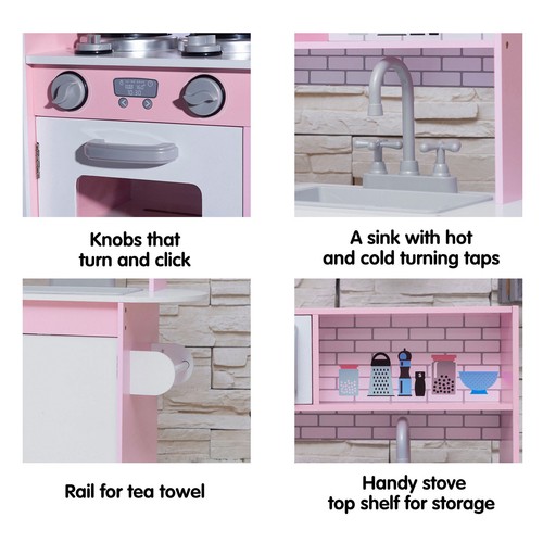 Wooden Kids Kitchen Toys Pretend Play Set Toddler Children Cooking Home Cookware - Picture 5 of 11