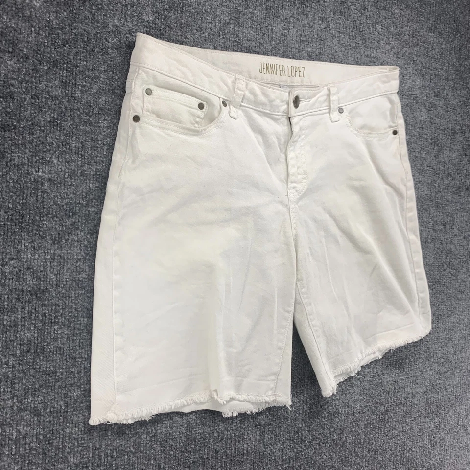 Pantalones Cortos Jennifer Lopez JLO Mujer 8 Blanco Jean Bermudas Dobladillo Deshilachado 8" Entrepierna 34 Foto 2 de 4