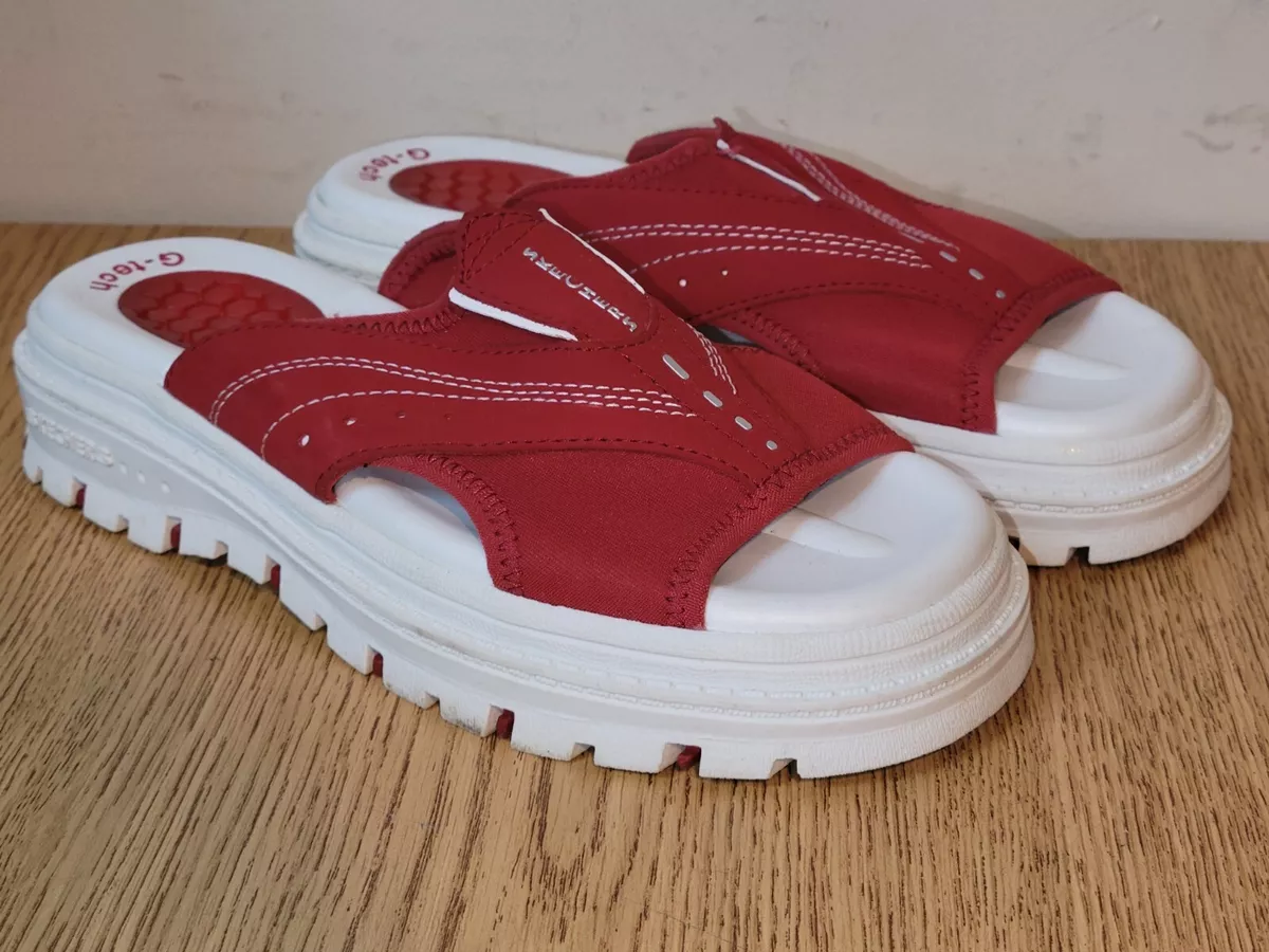 Skechers G Tech Stretchy White Slip On Slide Gel Chunky Platform Sandals Size 6
