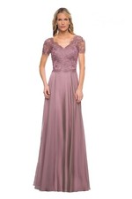 Dusty Rose Short Sleeve Chiffon Mother of the Bride Formal Long Evening Gown