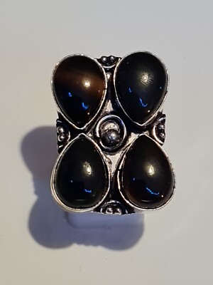 925 Silber Ring schwarzer Onyx Edelstein Größe O.  Groß.  Neu & unbenutzt.   (559)