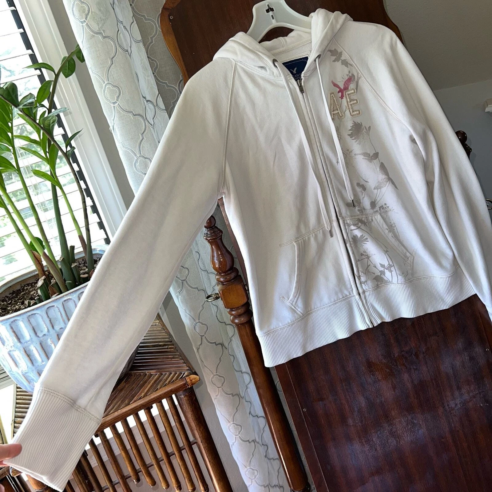 OFF WHITE Felpa con cappuccio full zip colore panna American Egale taglia large