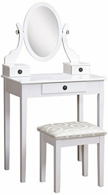 Roundhill Furniture Moniya White Wood Vanity Table And Stool Set 759526712521 Ebay