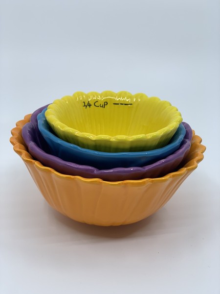 Juego de 4 tazas medidoras florales coloridas nuevas del mercado mundial - nuevas sin etiquetas