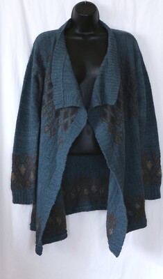 PERUVIAN CONNECTION Clsrlss Blue Pima Ctn Swtr  46 In Chest 28 In Long Sz L EXC
