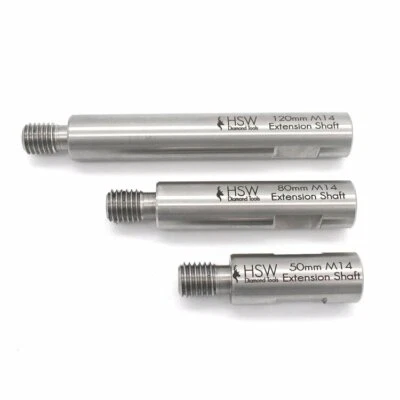 HSW DIAMOND TOOLS M14 Extension Polishing Shafts - Set of 3 75mm, 100mm & 125mm - Stainless Steel