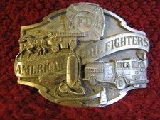 Vintage Solid Pewter Belt Buckle American Fire Fighters Made in USA 1988