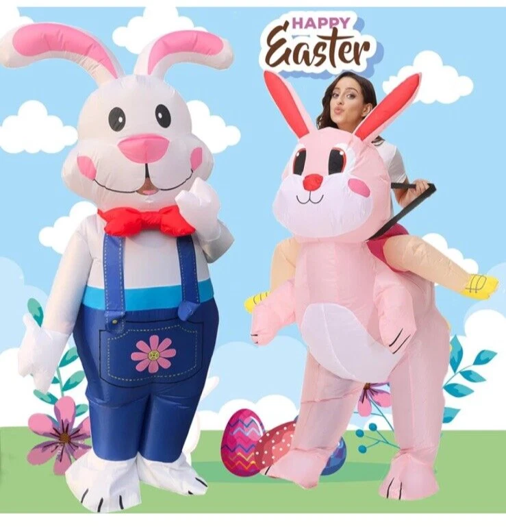 Disfraz Inflable Pascua Conejo Conejo Rosa Abanico Inflable Vestir Vacaciones Divertido Nuevo Foto 4 de 4