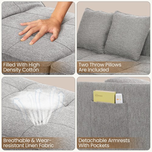 4-in-1 Convertible Sofa Bed Sleeper Sofa Loveseat w/Pillow &5Adjustable Backrest - Picture 9 of 10
