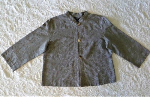 Citron Santa Monica Embossed Cotton/Silk Clouds Dragon-Bird Asian Top Jacket PL - Picture 4 of 12